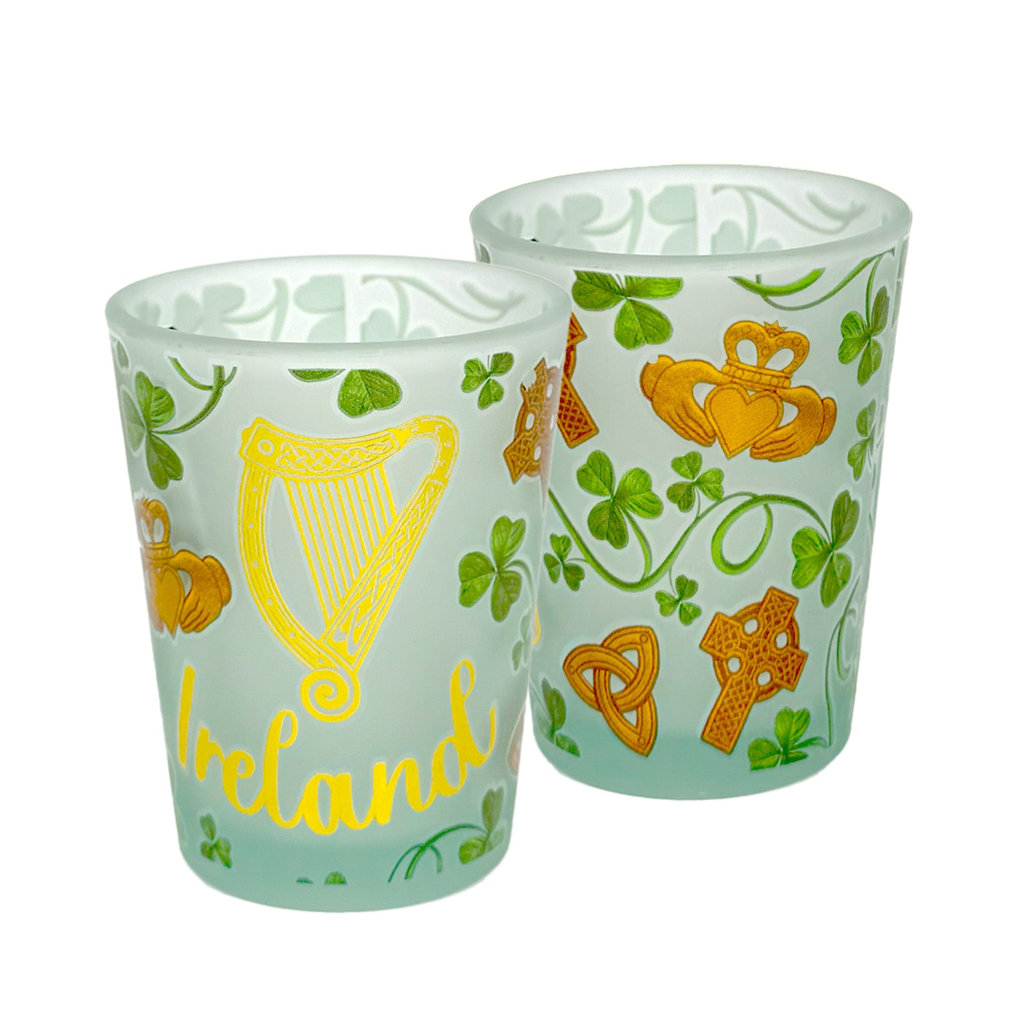 Ireland Harp Claddagh Shamrock Shot Glass 