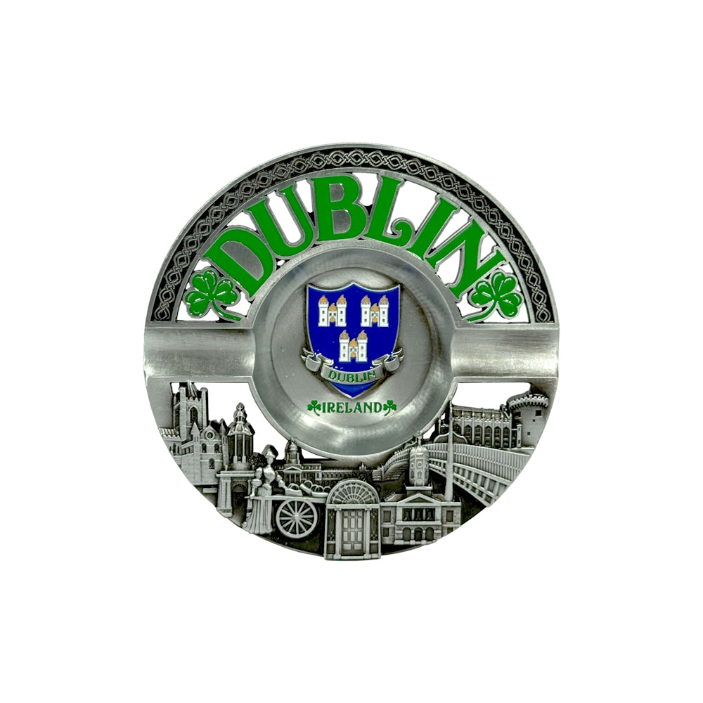Decorative Dublin souvenir with city landmarks and green lettering