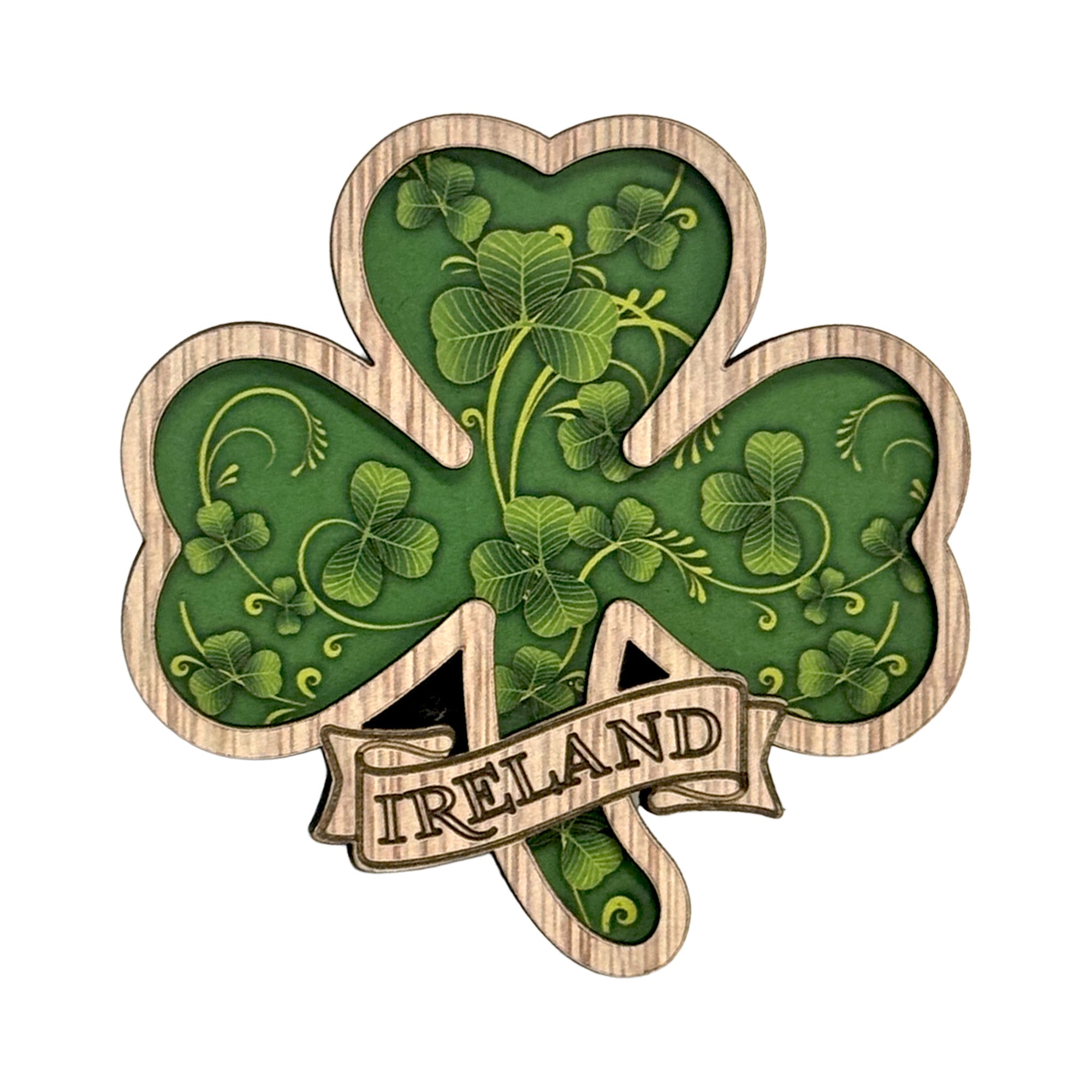Ireland Four Leaf Clover Wood Magnet