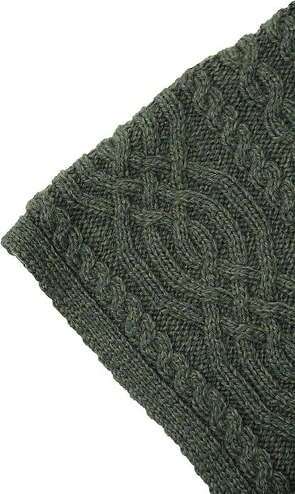 Women's Cable Knit Buttoned Cowl Neck Green Poncho
