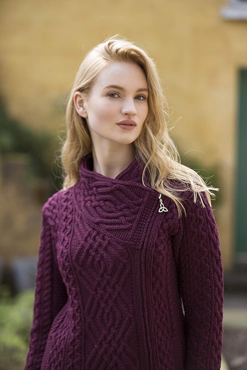 Women's Irish Soft Cable Knitted Side Zip Wine Coat