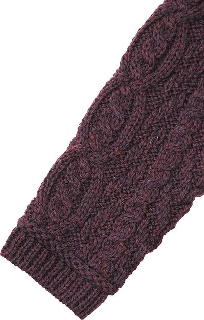 Women's Cable Knit Soft Collar 3 Button Damson Coat