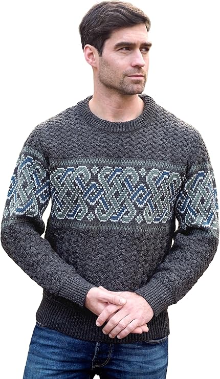 Unisex 100% Merino Wool Jacquard Charcoal Sweater