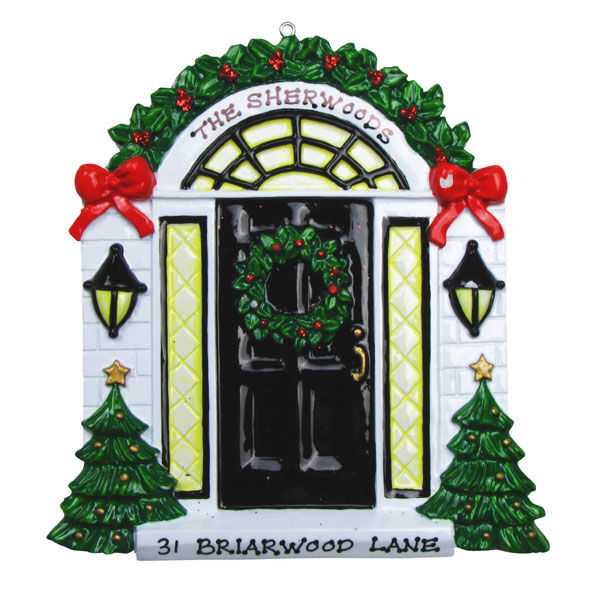 Festive Elegant Black Door Personalised Christmas Decoration