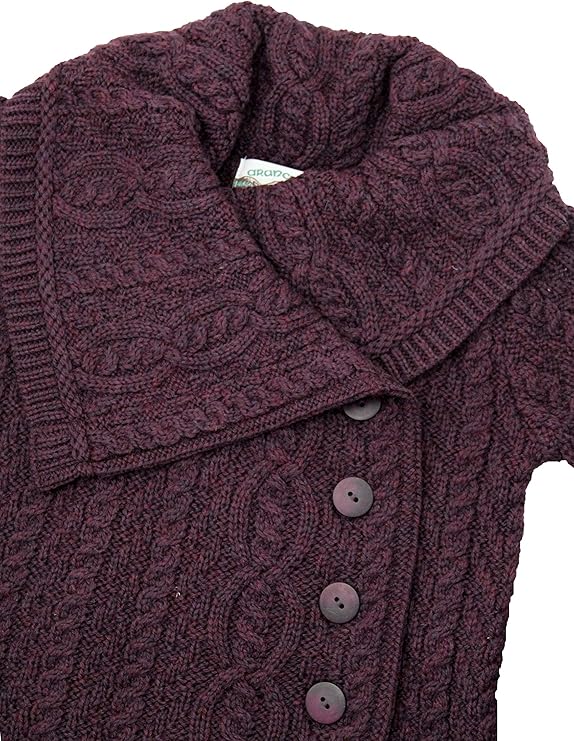 Women's Cable Knit Soft Collar 3 Button Damson Coat