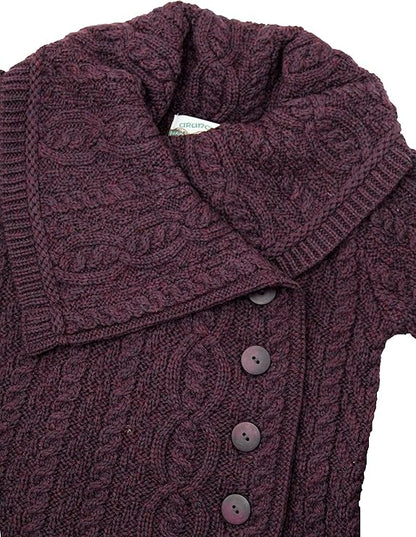 Women's Cable Knit Soft Collar 3 Button Damson Coat
