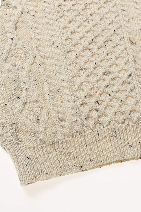 Men's Aran Cable Knit Crew Neck Wool Fleck Jumper