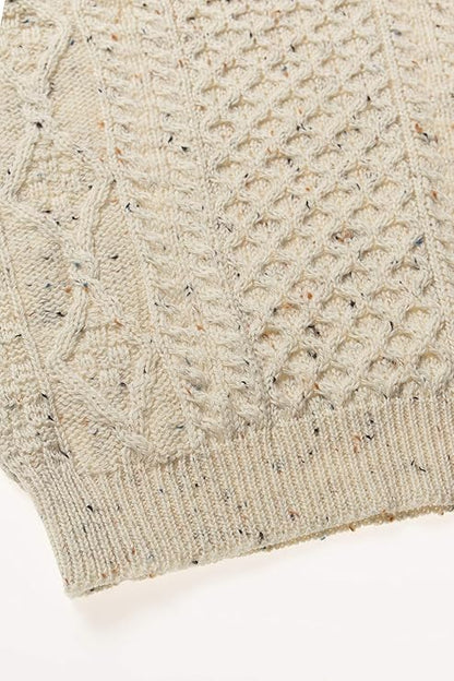 Men's Aran Cable Knit Crew Neck Wool Fleck Jumper