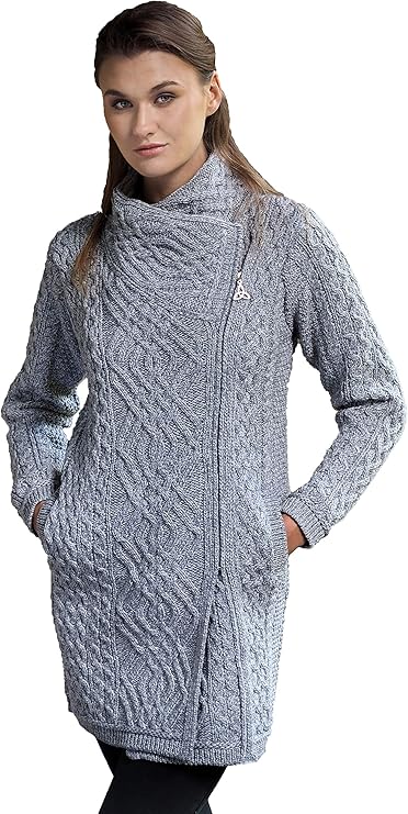 Women's Irish Soft Cable Knitted Side Zip Grey Coat