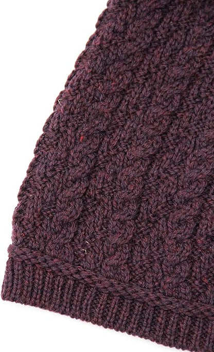 Women's Cable Knit Soft Collar 3 Button Damson Coat