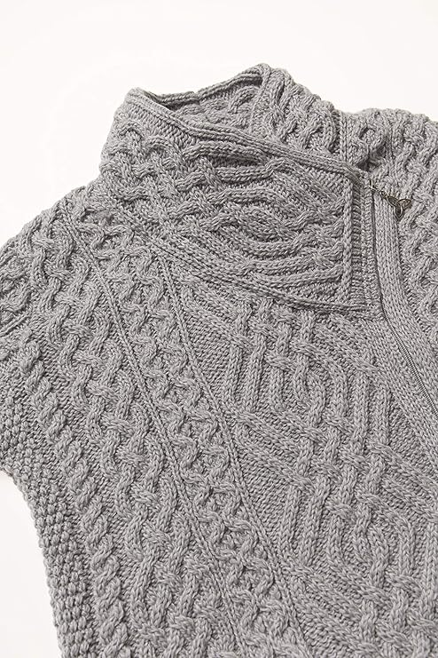 Women's Irish Soft Cable Knitted Side Zip Grey Coat