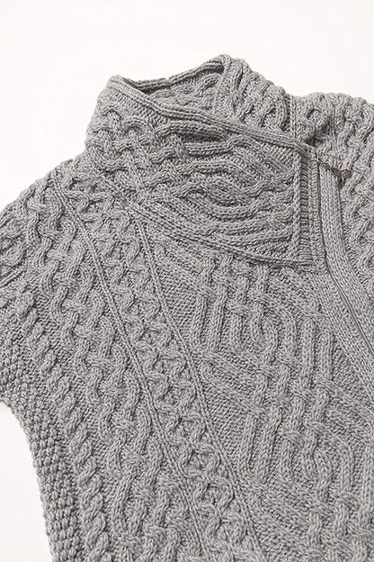 Women's Irish Soft Cable Knitted Side Zip Grey Coat