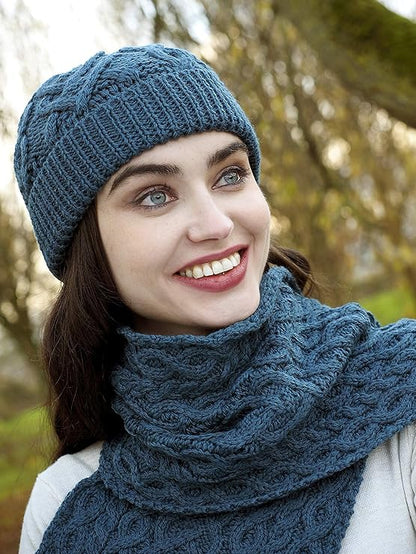 Merino Wool Heart Designed Scarf Teal Blue