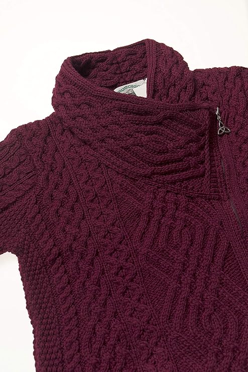 Women's Irish Soft Cable Knitted Side Zip Wine Coat