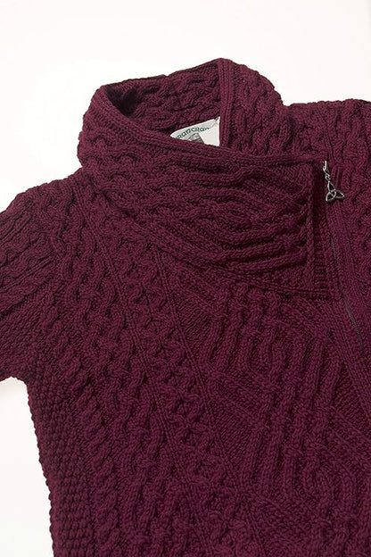 Women's Irish Soft Cable Knitted Side Zip Wine Coat