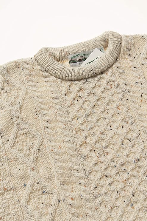 Men's Aran Cable Knit Crew Neck Wool Fleck Jumper
