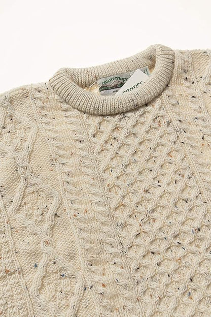 Men's Aran Cable Knit Crew Neck Wool Fleck Jumper