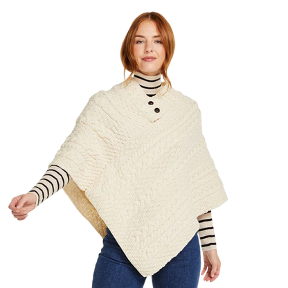 Ladies Aran Knit Natural Poncho