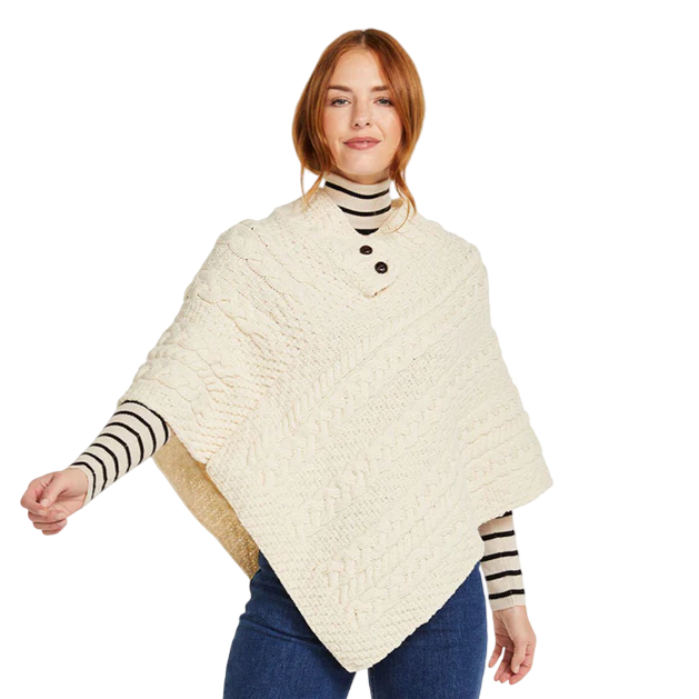 Ladies Aran Knit Natural Poncho