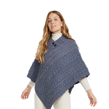 Ladies Aran Knit Denim Blue Poncho
