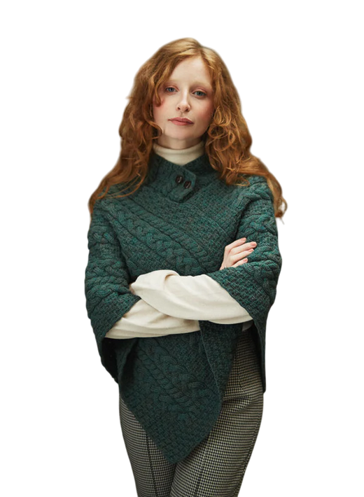 Ladies Aran Connemara Green Poncho