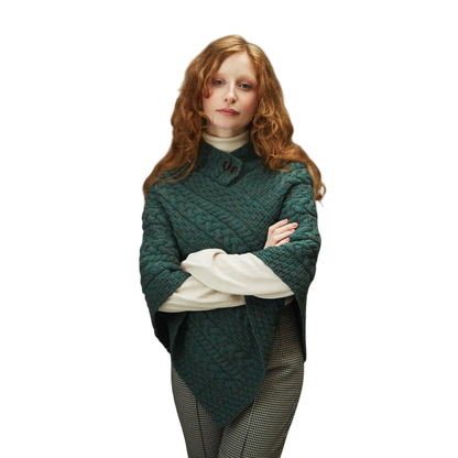 Ladies Aran Connemara Green Poncho