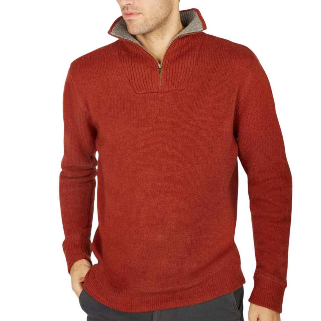 Men's Lambswool Half Zip Knit Russet Jumper