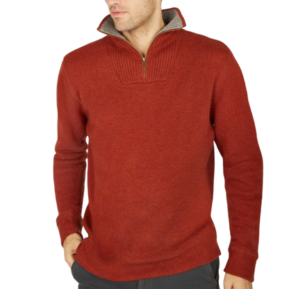 Men's Lambswool Half Zip Knit Russet Jumper