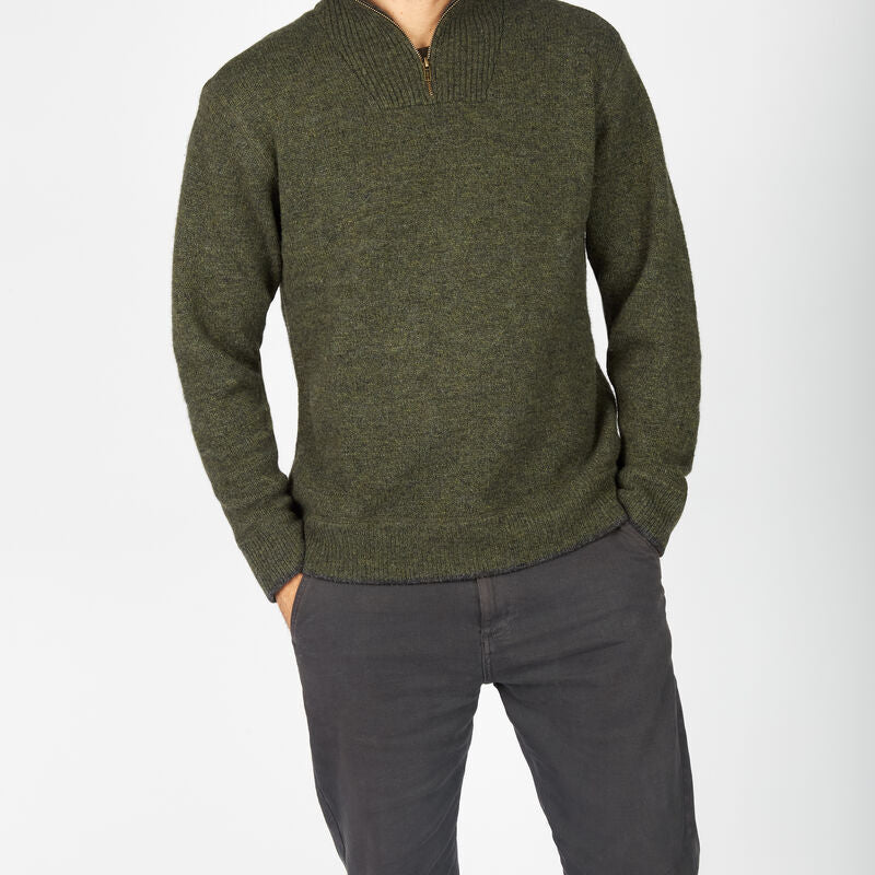 Lambswool Half Zip Knit Jumper Green