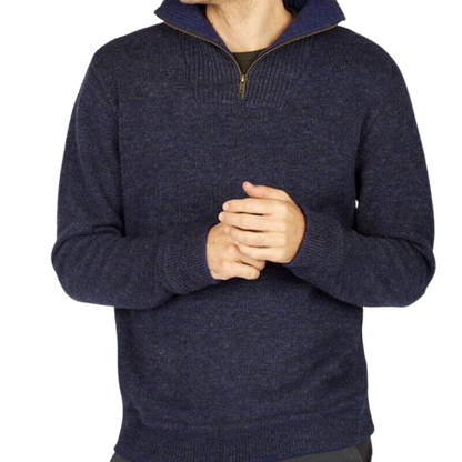 Men's Lambswool Half Zip Aran Navy Jumper