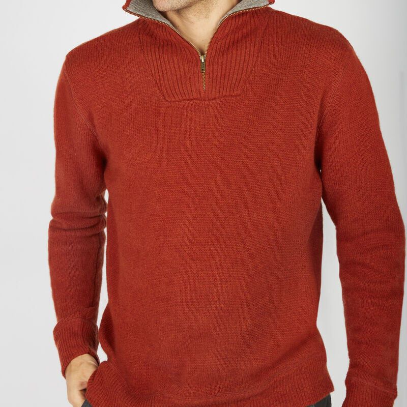 Lambswool Half Zip Knit Jumper Russet