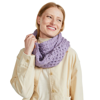 Ladies Buttoned Aran Lilac Snood Scarf