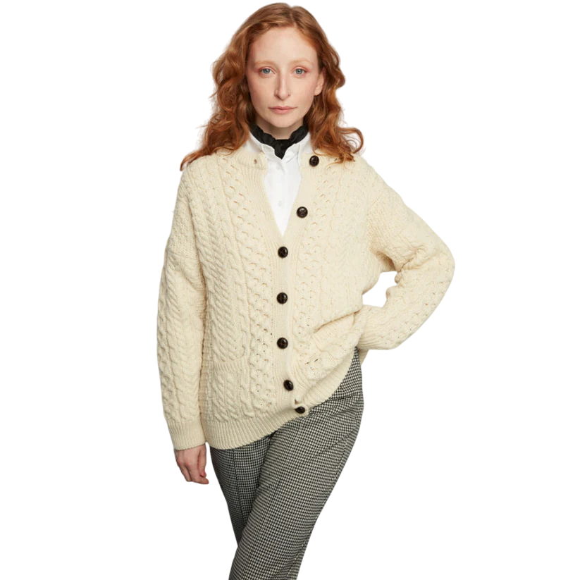 Ladies Aran Lumber Natural Cardigan