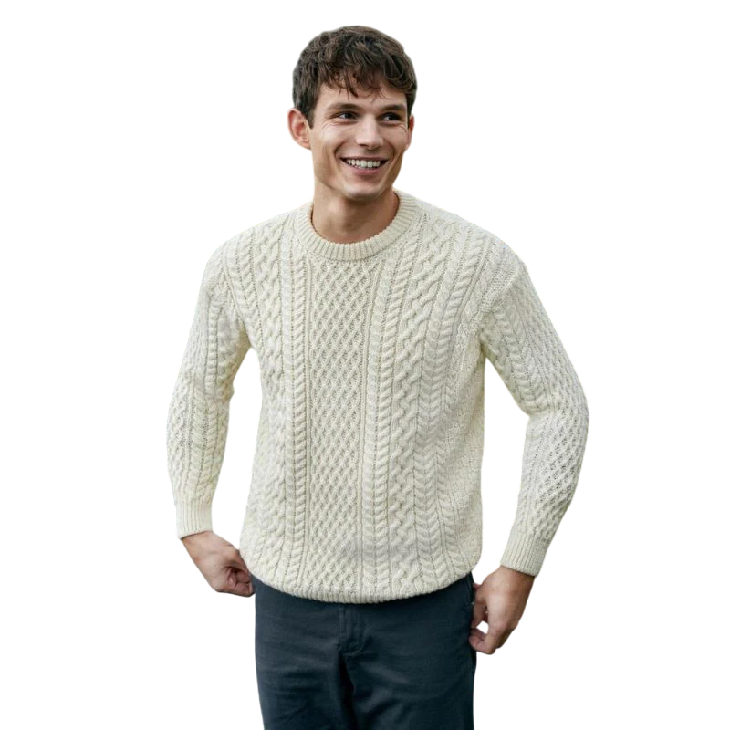 Men's Cuileann Aran Crew Neck Natural Jumper