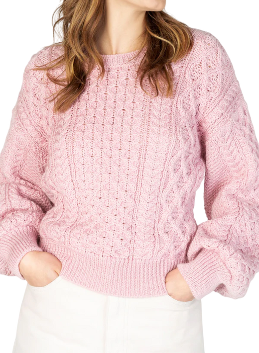 Ladies Honeysuckle Cropped Aran Pink Sweater