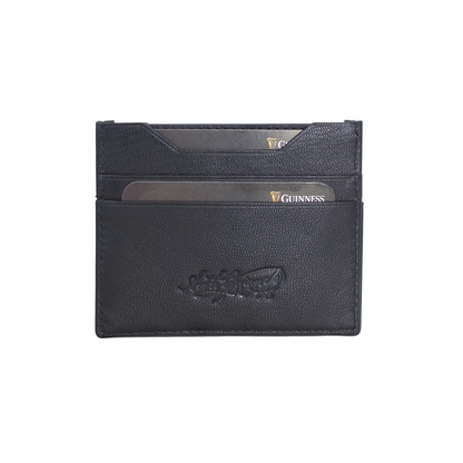 Guinness black leather slip wallet with two card slots and an embossed logo.