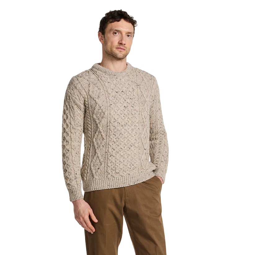 Men's Crewneck Worsted Aran Wool Oatmeal Fleck Jumper