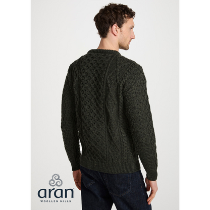 Mens Crewneck Worsted Aran Wool Charcoal Jumper