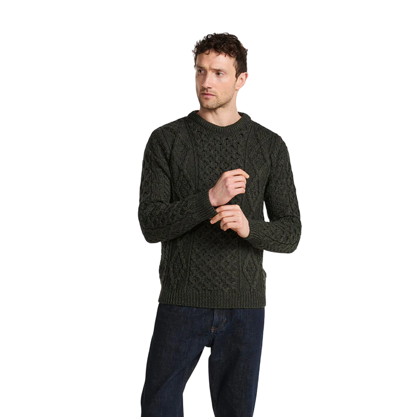 Men's Crewneck Worsted Aran Wool Charcoal Jumper