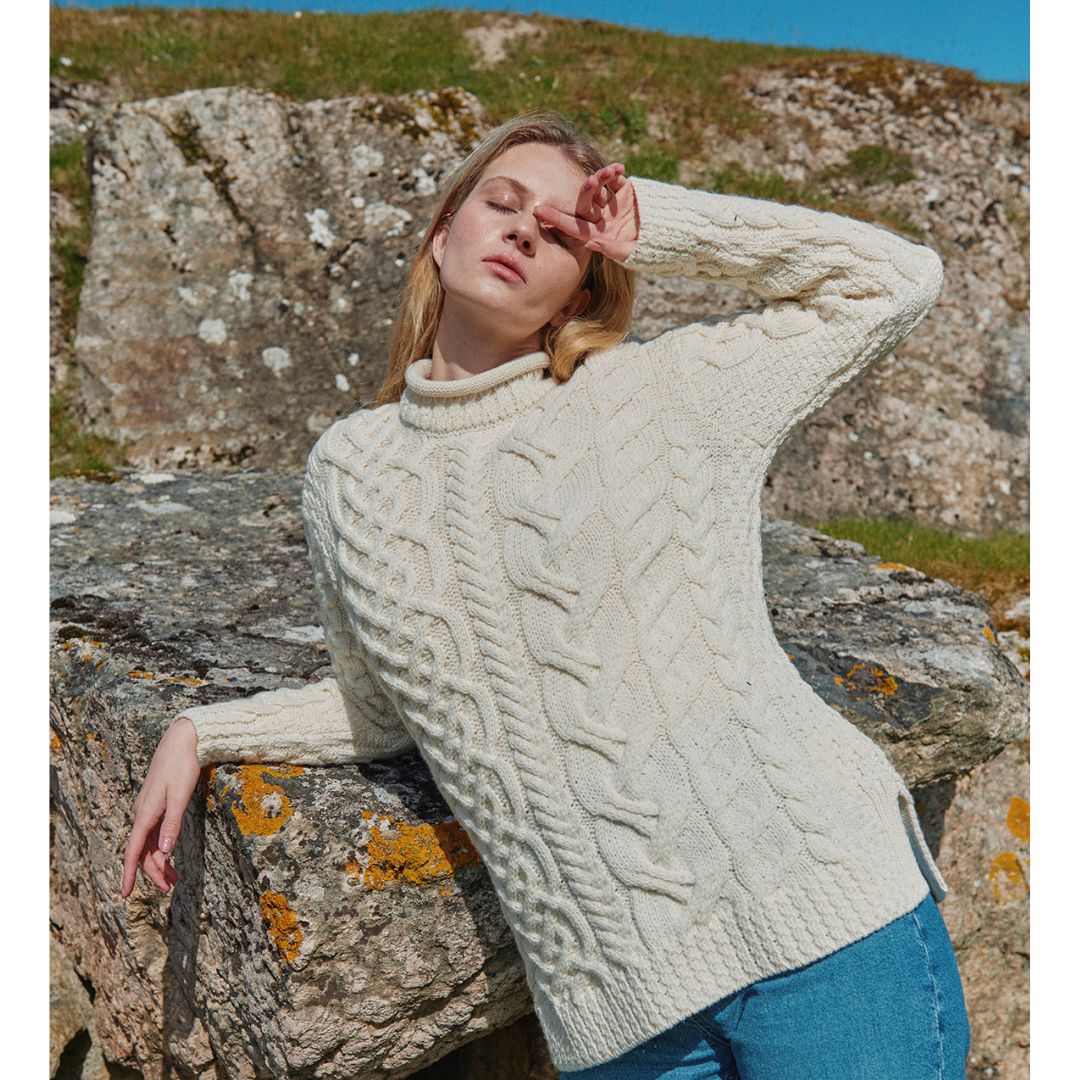 Ladies Asymmetrical Roll Neck  Cream Jumper