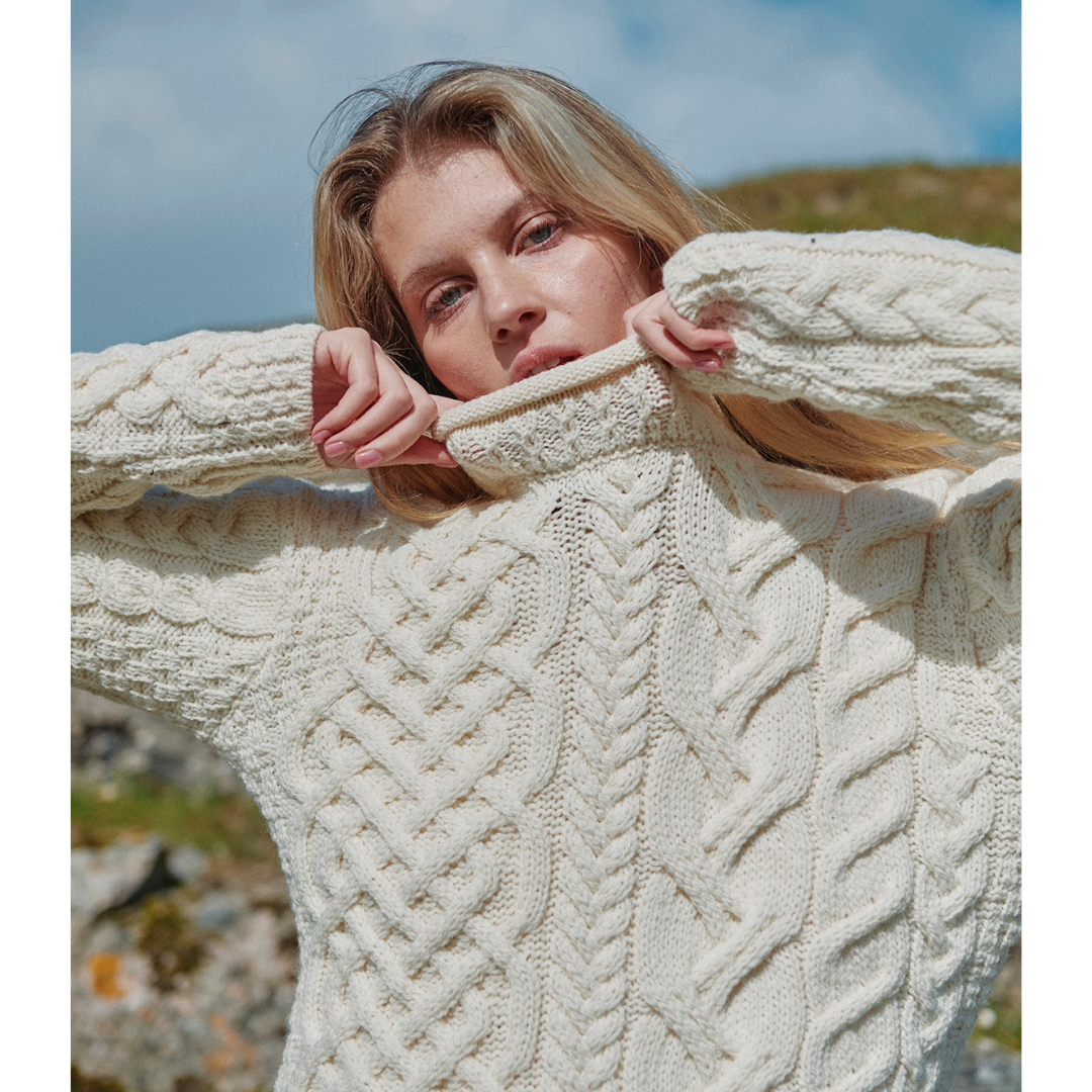Ladies Asymmetrical Roll Neck  Cream Jumper 