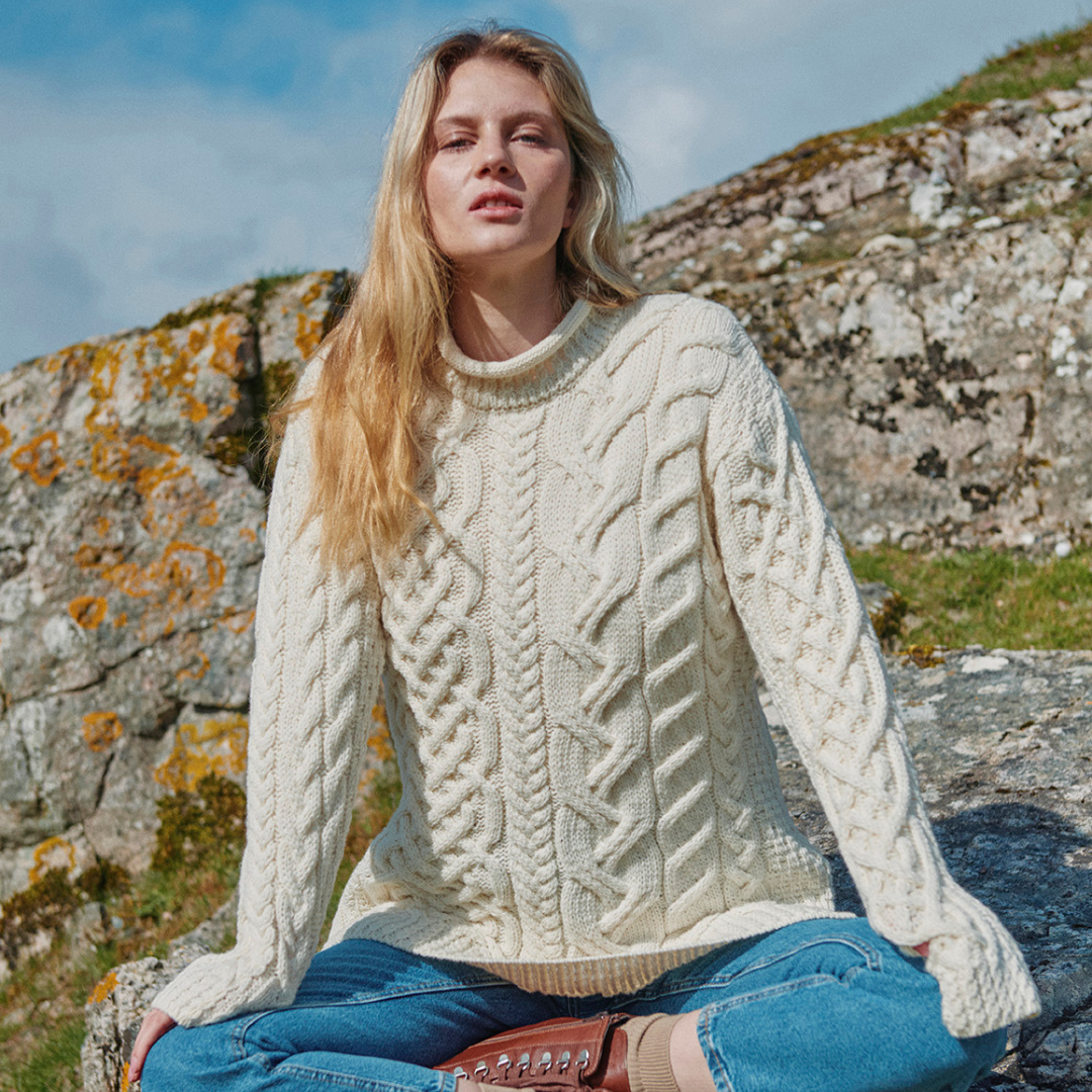 Ladies Asymmetrical Roll Neck  Cream Jumper