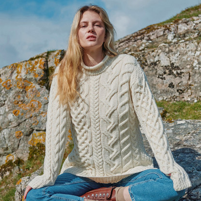 Ladies Asymmetrical Roll Neck  Cream Jumper