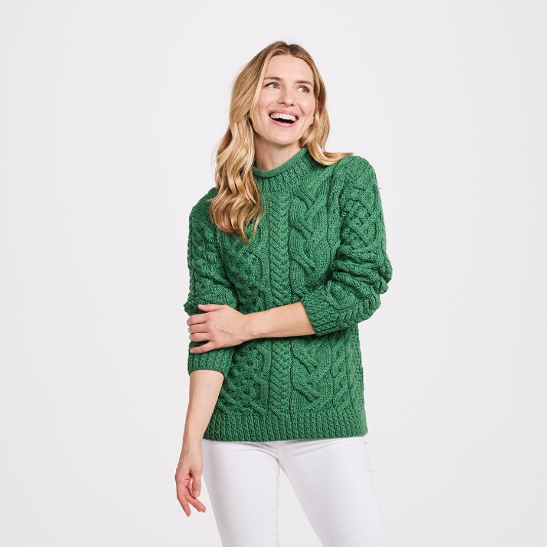 Ladies Asymmetrical Roll Neck Green Jumper