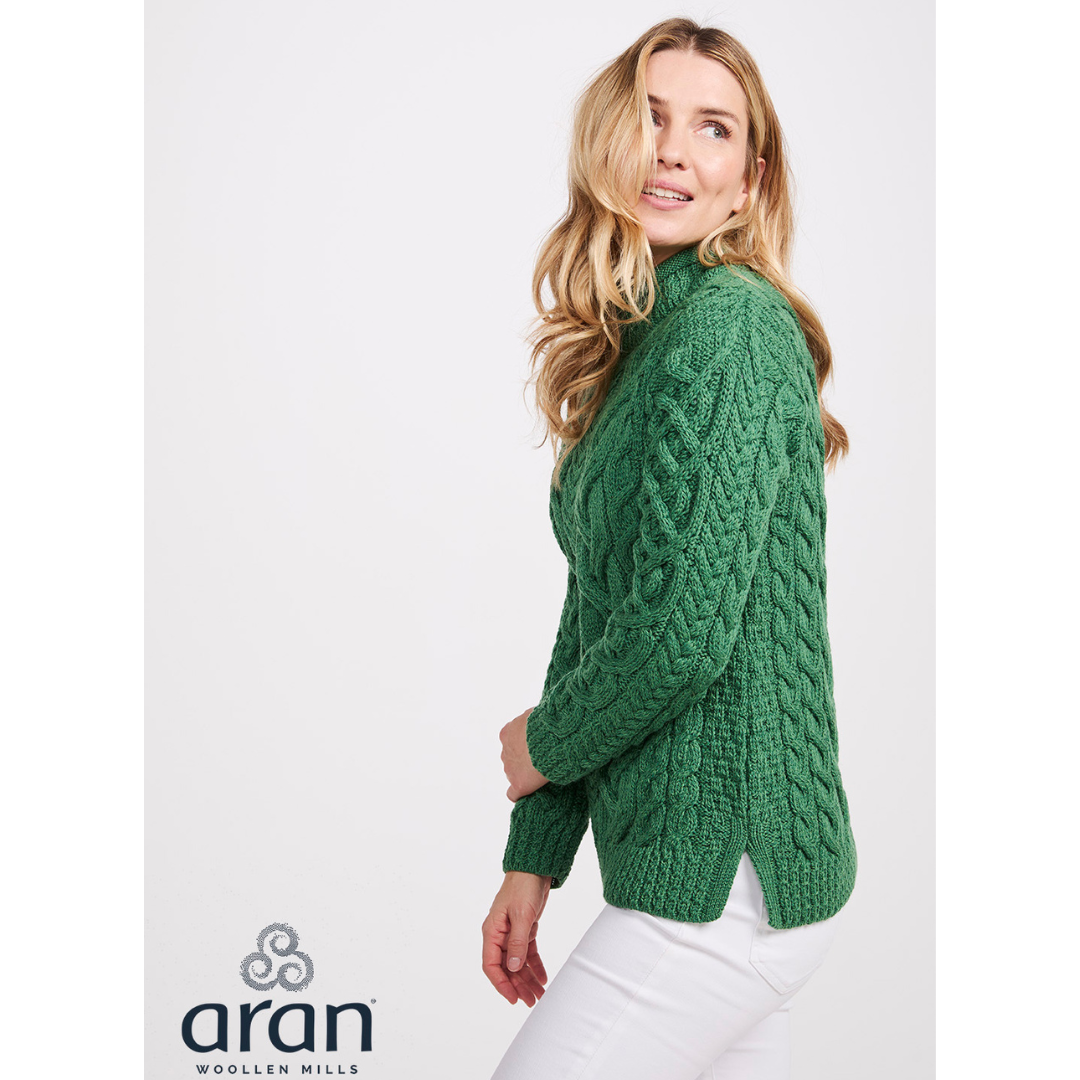 Ladies Asymmetrical Roll Neck Green Jumper