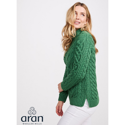 Ladies Asymmetrical Roll Neck Green Jumper