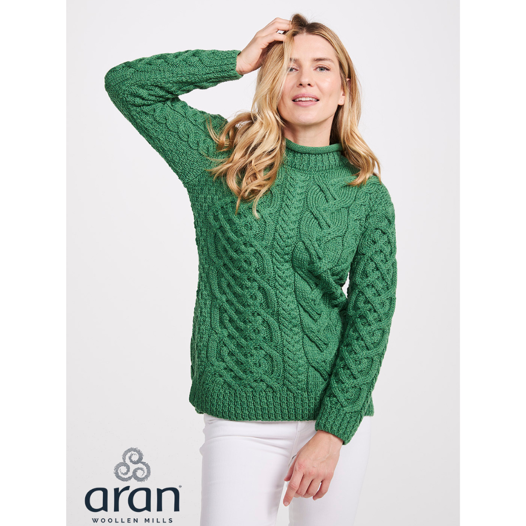 Ladies Asymmetrical Roll Neck Green Jumper 