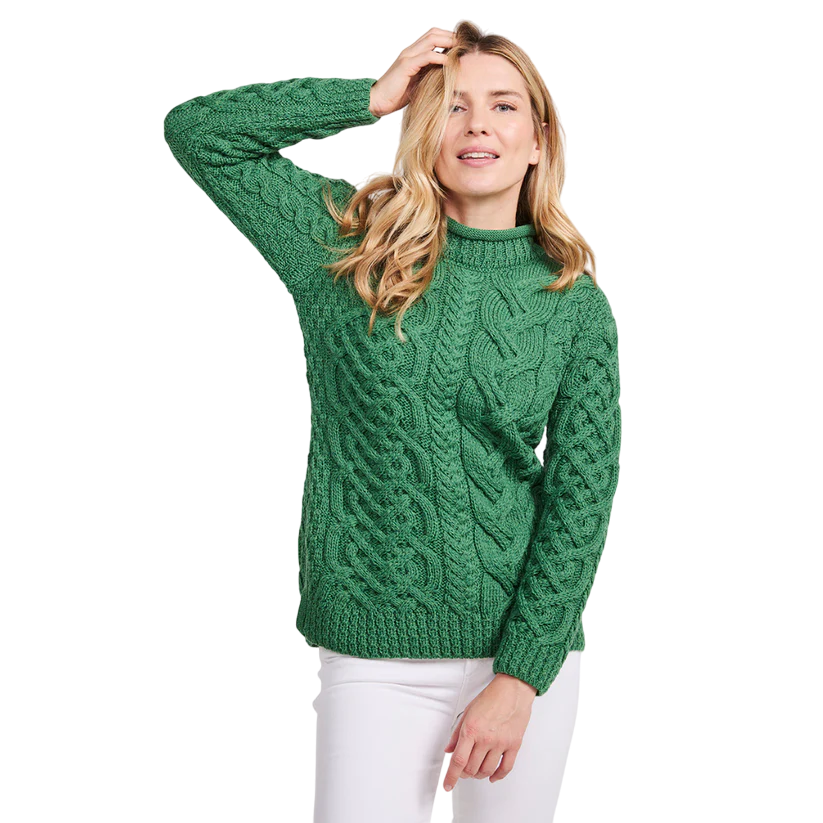 Ladies Asymmetrical Roll Neck Green Jumper