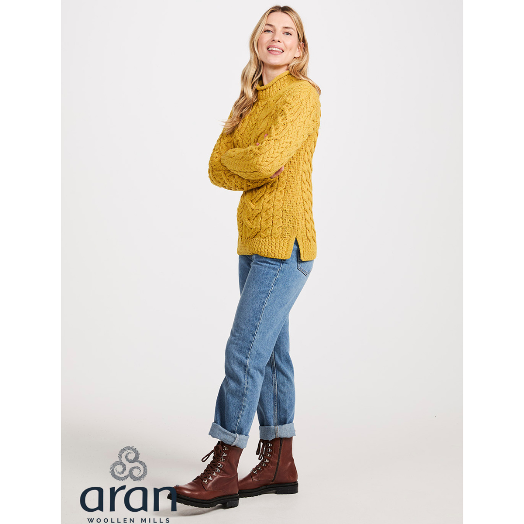 Ladies Asymmetrical Roll Neck  Mustard Jumper