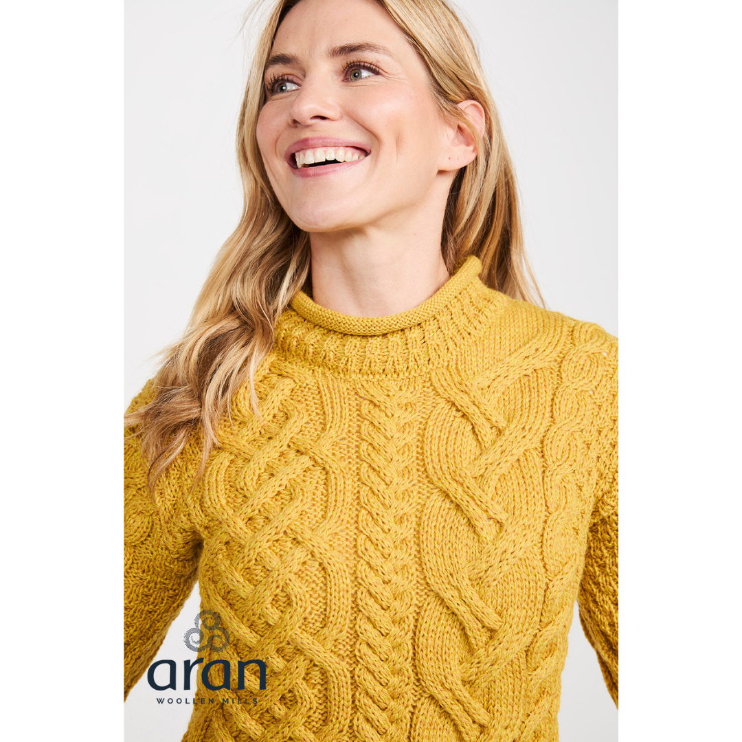 Ladies Asymmetrical Roll Neck  Mustard Jumper 